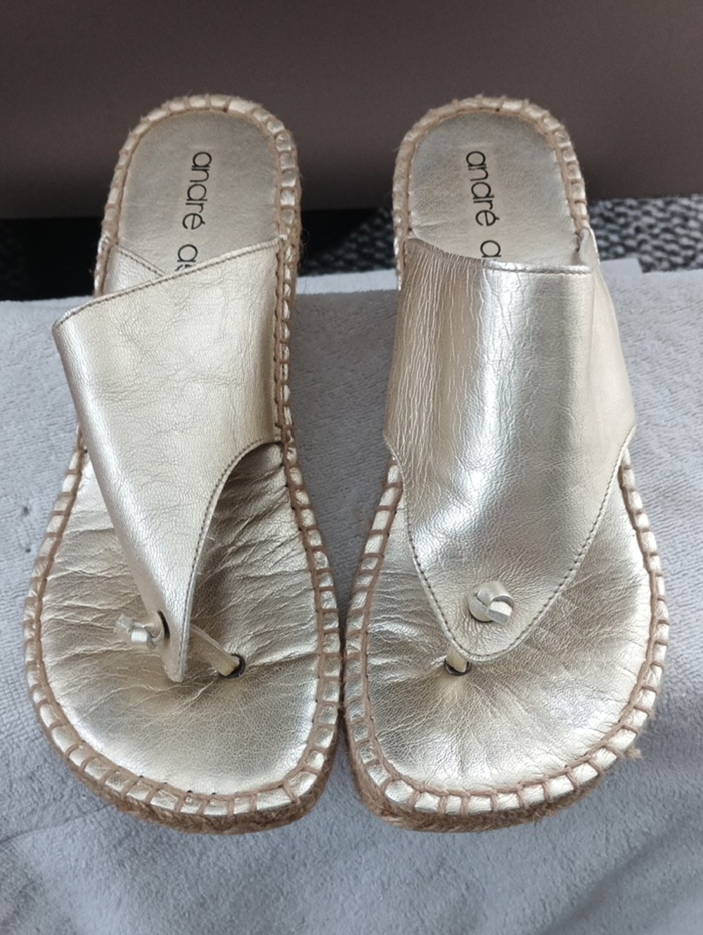 Andree Metallic Gold Leather Thong Sandals